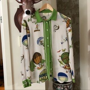 100% silk anthropologie button-up blouse